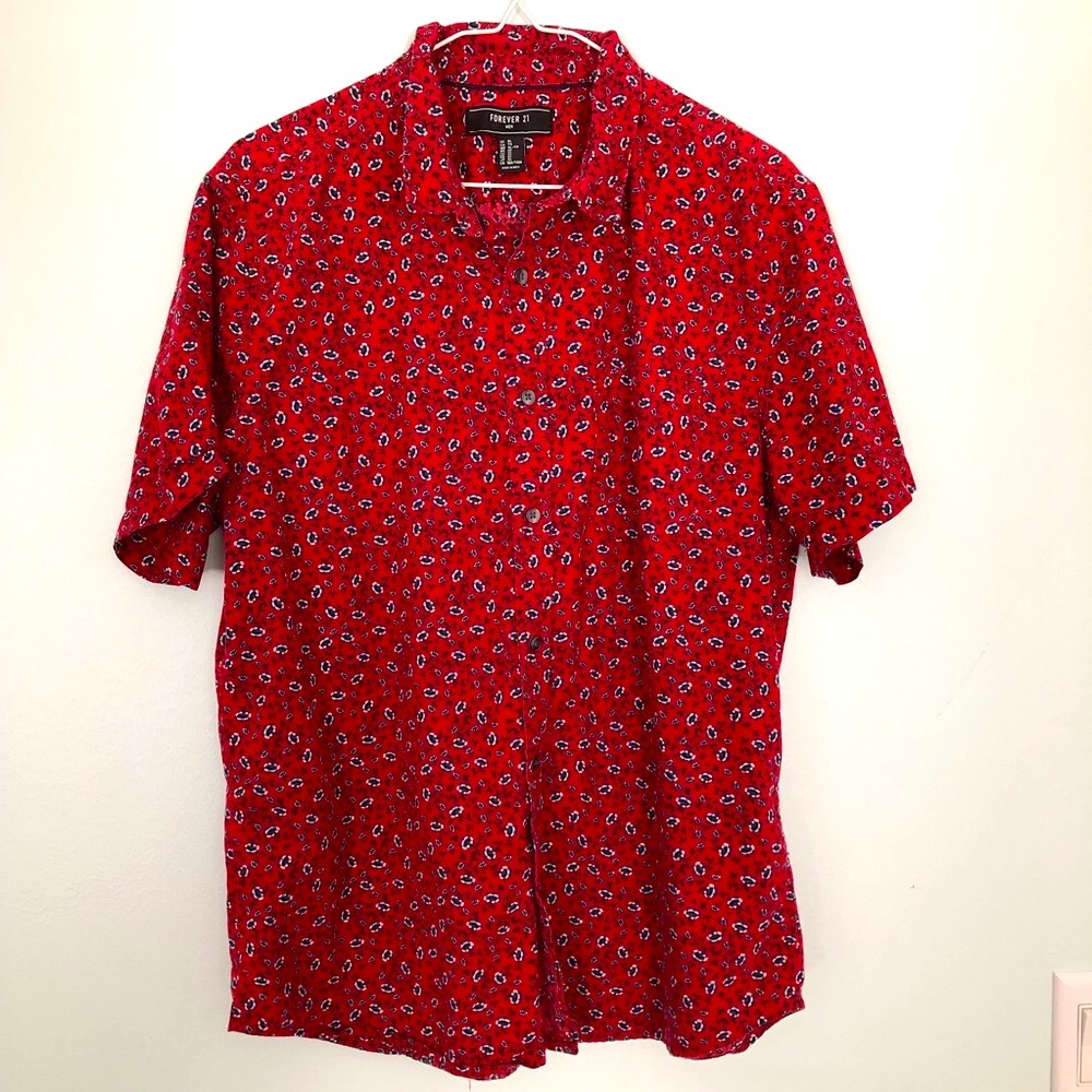 Forever 21 Red Floral Button Down Shirt